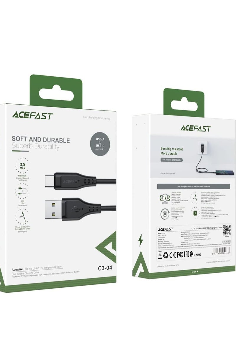 AceFast C3-04 - Fast Charging And Data Transmittion Cable (3A - 1.2M), USB-A To USB-C Plug Compatible With Samsung, Huawei, Xiaomi, Oppo - Black - Image 5