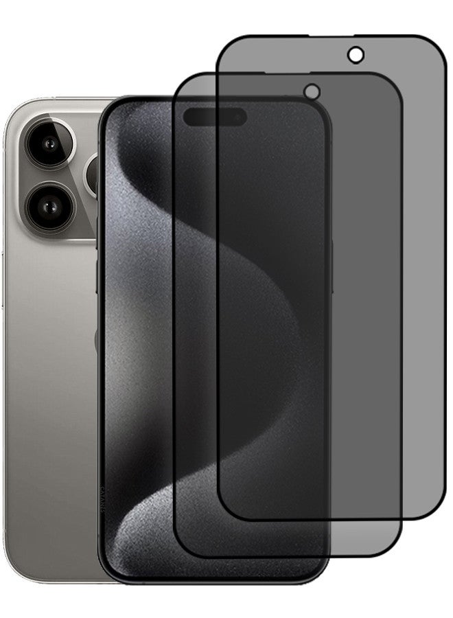 CATANES [iPhone 15 Pro] 2 Pack Privacy Screen Protector 9H Full Coverage Screen Tempered Glass Anti-Spy Bubble Free Case Friendly Screen Protector - Image 1