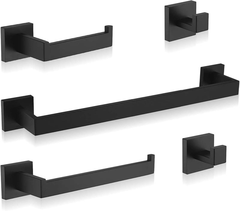 LUXIUR 5 Piece Towel Hanger for Wash Basin, Towel Rod for Bathroom with 304 Grade Stainless Steel Wall Hooks for Hanging Strong 5kg, Toilet Paper Roll Holder, Matte Black - Image 1