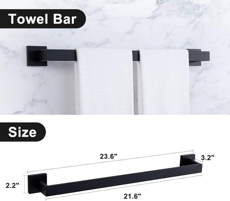 LUXIUR 5 Piece Towel Hanger for Wash Basin, Towel Rod for Bathroom with 304 Grade Stainless Steel Wall Hooks for Hanging Strong 5kg, Toilet Paper Roll Holder, Matte Black - Image 4