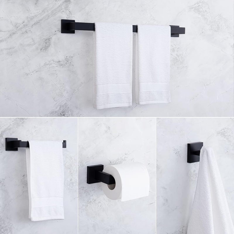 LUXIUR 5 Piece Towel Hanger for Wash Basin, Towel Rod for Bathroom with 304 Grade Stainless Steel Wall Hooks for Hanging Strong 5kg, Toilet Paper Roll Holder, Matte Black - Image 2