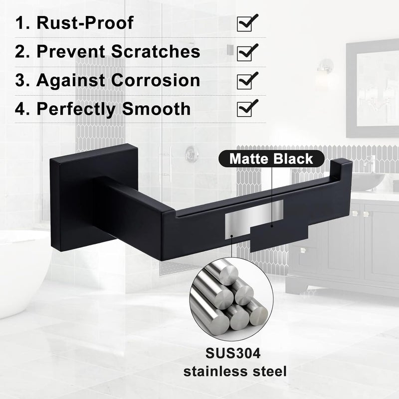 LUXIUR 5 Piece Towel Hanger for Wash Basin, Towel Rod for Bathroom with 304 Grade Stainless Steel Wall Hooks for Hanging Strong 5kg, Toilet Paper Roll Holder, Matte Black - Image 3