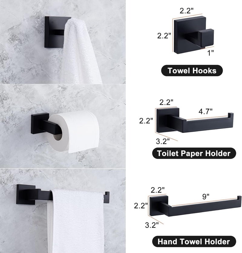 LUXIUR 5 Piece Towel Hanger for Wash Basin, Towel Rod for Bathroom with 304 Grade Stainless Steel Wall Hooks for Hanging Strong 5kg, Toilet Paper Roll Holder, Matte Black - Image 5