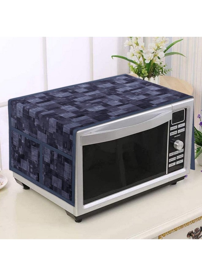 Kuber Industries Kuber Industries PVC Check Print Decorative Microwave Oven Top Cover|4 Utility Pockets & Waterproof PVC|Size 90 x 40 CM (Grey)  - Image 1
