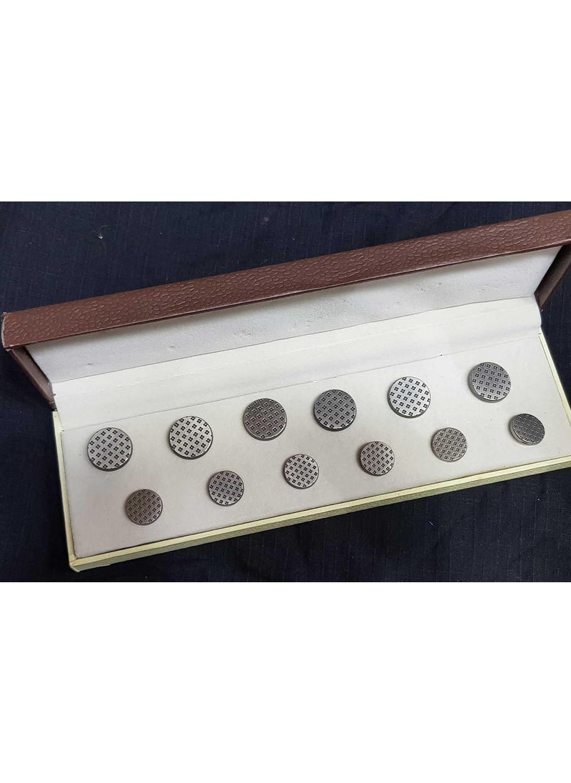 Mohan Shoppe Designer Dotted Round Metal Coat Buttons Blazer Buttons Sold with Box for Blazer Suits Classy Design Packages of 6 Big 6 Small Pieces Matte Grey
