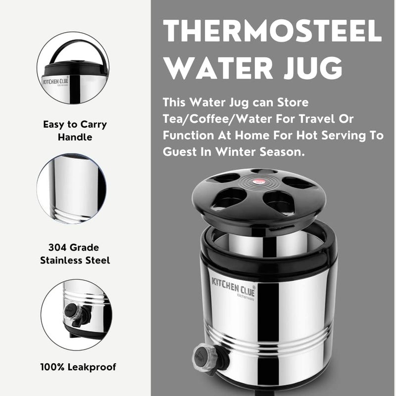 KITCHEN CLUE Aqua-5 Liter Stainless Steel Hot Tea/Coffee Containers For Winter Season I PUF Insulated Thermosteel Hot Water/Tea Flask With Leak-Proof Tap I Spill-Proof I Easy To Carry Handle, Silver - Image 3