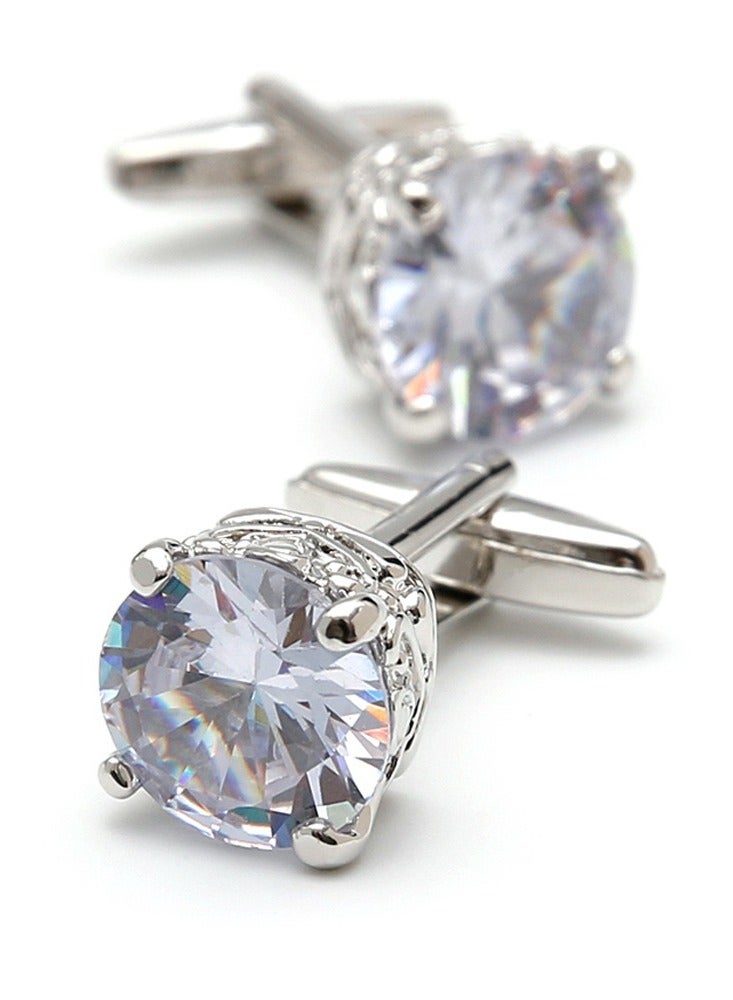 TOVELE5 Men's Luxury High-Quality Silver Square Cufflinks with Zircon Inlay - Image 1