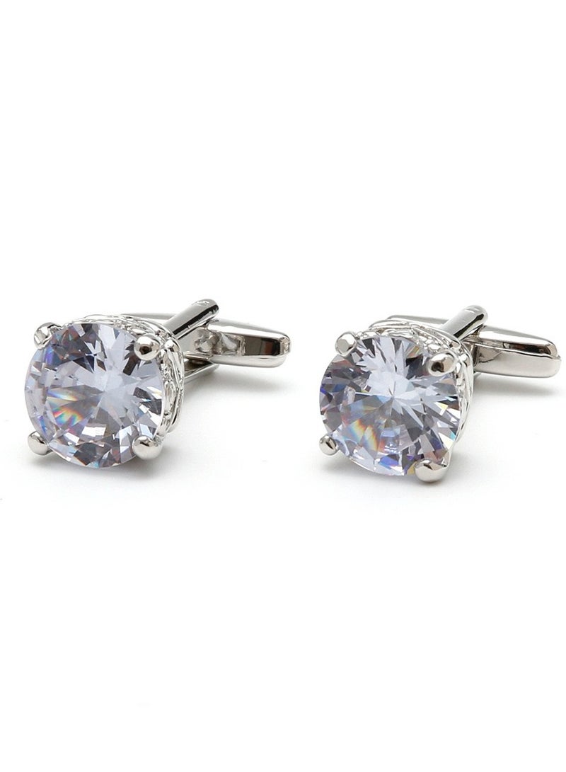 TOVELE5 Men's Luxury High-Quality Silver Square Cufflinks with Zircon Inlay - Image 2