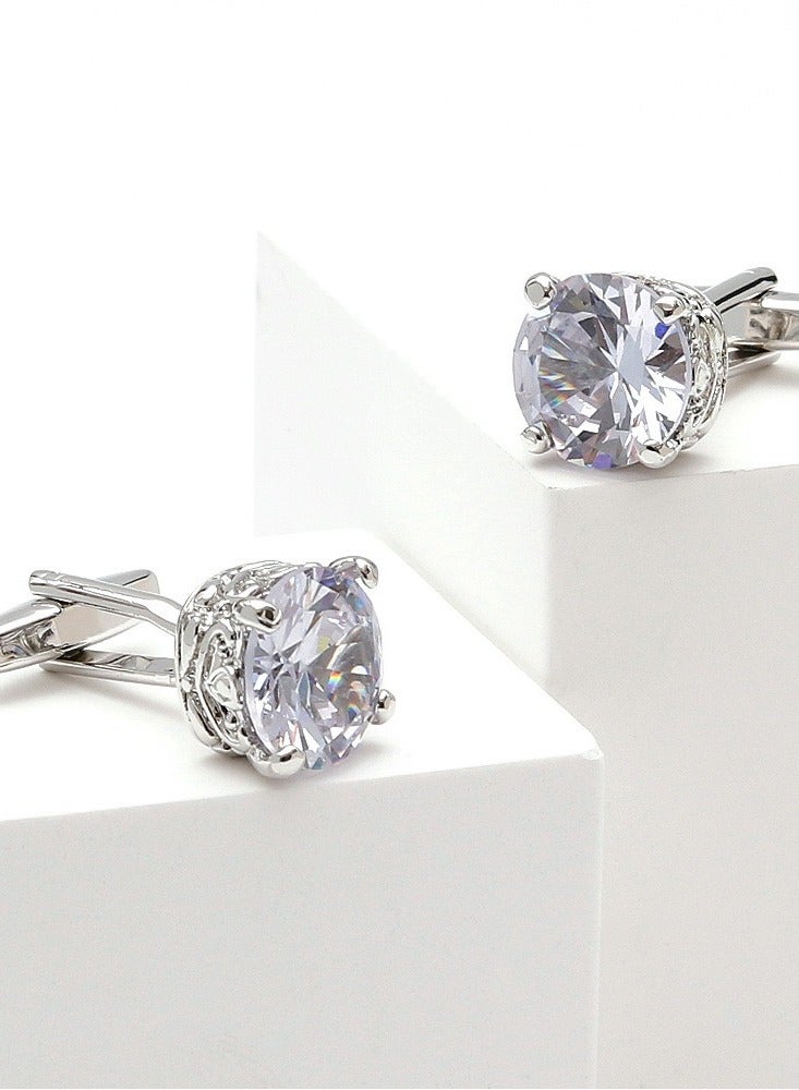 TOVELE5 Men's Luxury High-Quality Silver Square Cufflinks with Zircon Inlay - Image 3