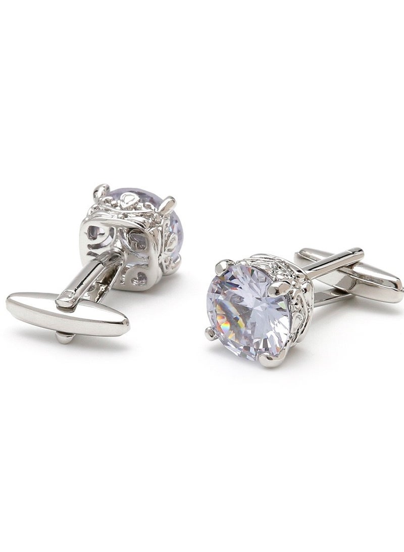 TOVELE5 Men's Luxury High-Quality Silver Square Cufflinks with Zircon Inlay - Image 4