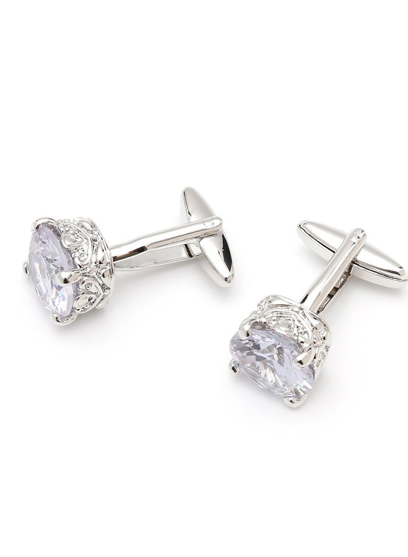TOVELE5 Men's Luxury High-Quality Silver Square Cufflinks with Zircon Inlay - Image 5