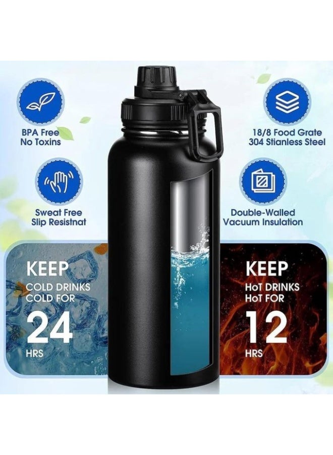 KITCHENOO 800ml Insulated Water Bottles with Wide Mouth,Stainless Steel Metal Bottle with Leak Proof Lids - Great for Work, Travel/Men, Women-White - Image 2