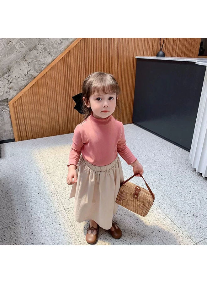 Children's Autumn And Winter Girls' Warm Solid Color Korean Style New Base Shirt Inner Layer Versatile Mid-neck Top T-shirt For Toddlers And Young Children