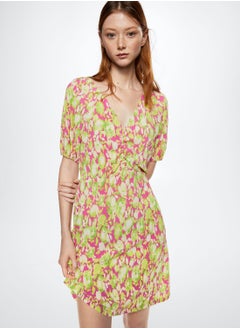 Plunge Neck Floral Print Dress