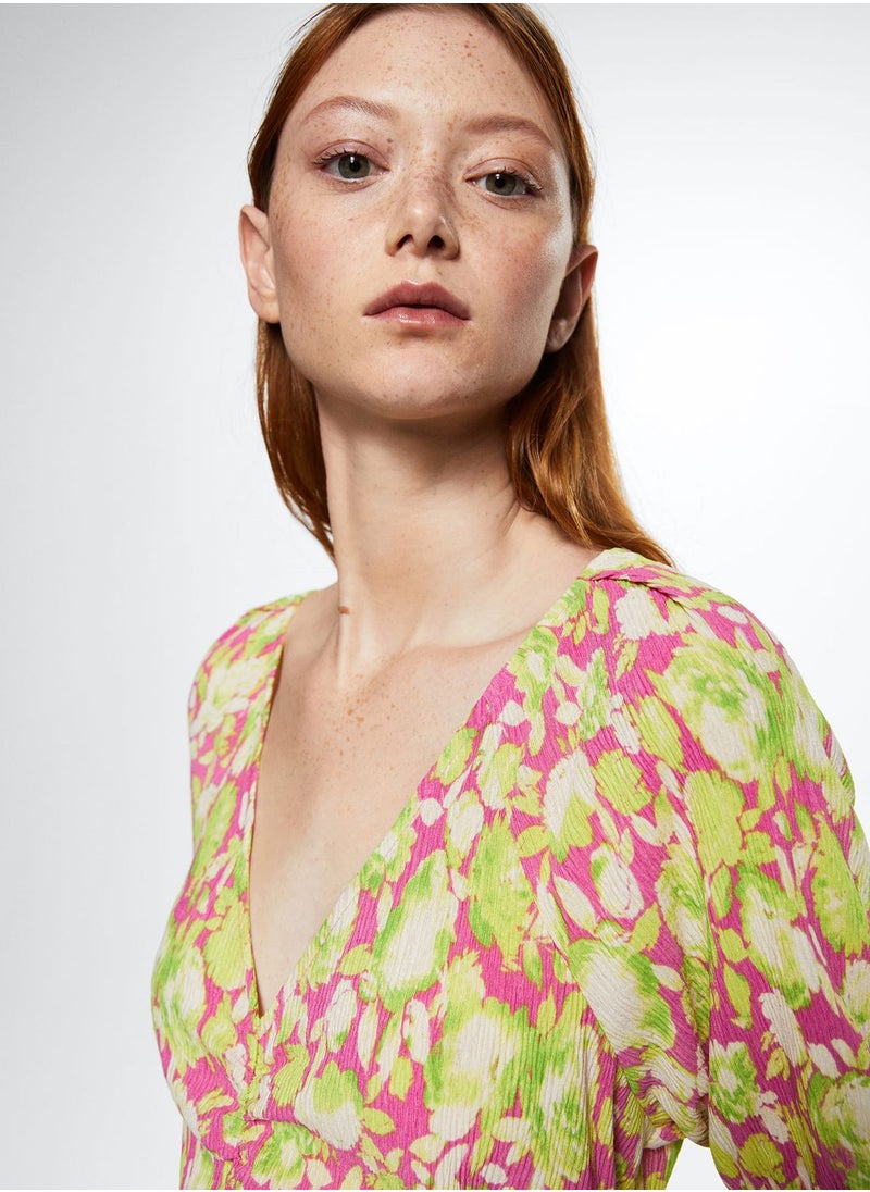 MANGO - Plunge Neck Floral Print Dress - Image 1