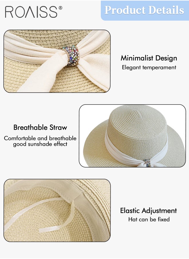 Holiday Straw Beach Hat for Women Wide Brim Bow Ribbon Boater Hat Flat Top Classic Sun Hat for Summer Beige - pzsku/ZA7CCB6E6C1C71215B3B6Z/45/_/1711443417/18eb4e8f-f94c-4af9-85e5-0e885787eebe