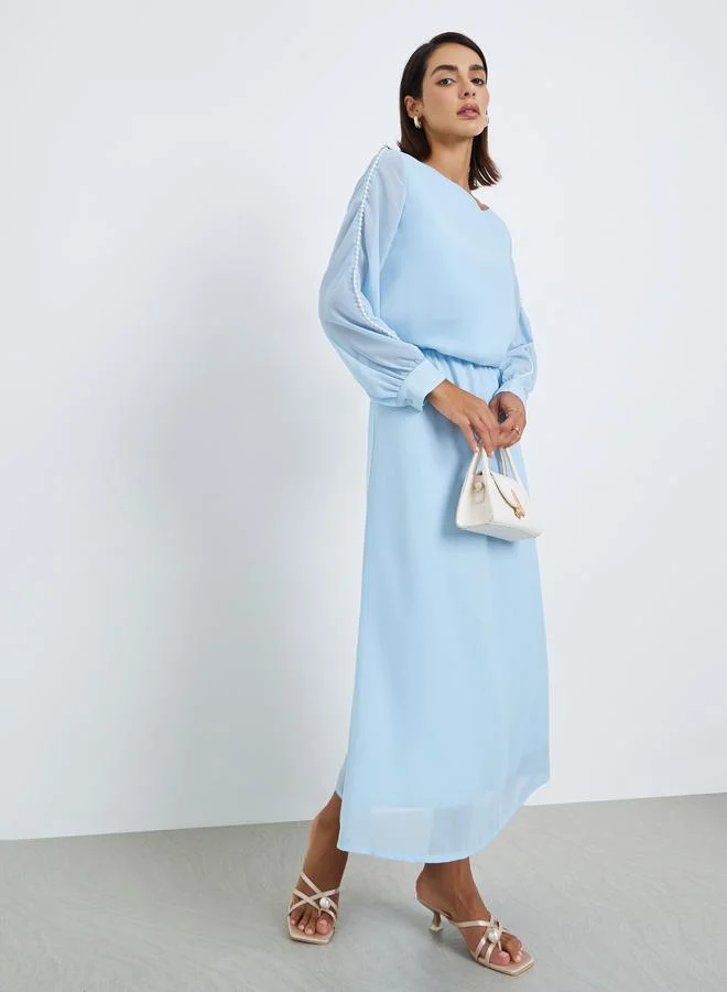 Styli Solid Sleeve Embellished Party Midi Dress