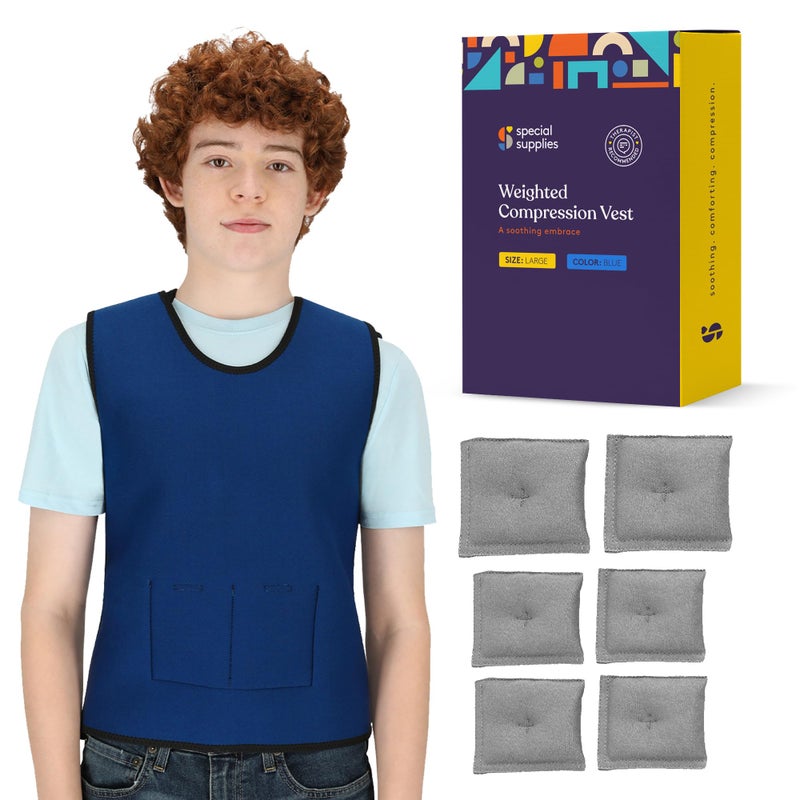 Special Supplies Special Supplies Weighted Sensory Compression Vest for Kids with Adjustable Weight Fit Blue Medium Pack of 1 