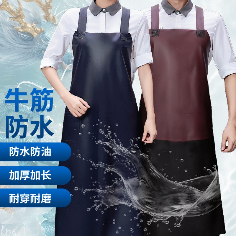 Waterproof And Oil-Proof Beef Tendon Thickened Apron Kitchen Aquatic Slaughtering Catering Special Extended Waist Acid And Alkali Resistant - Image 2