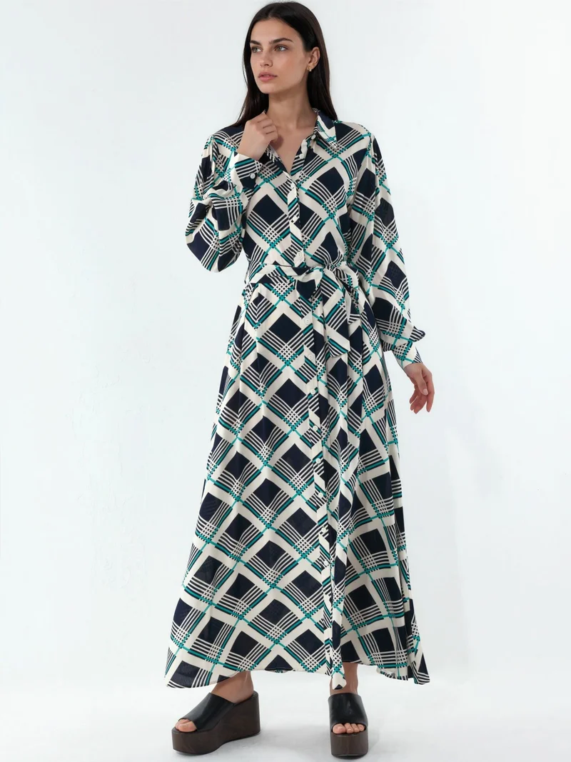 BIG DART BDART Plaid Midi Shirt Dress with Button Closure