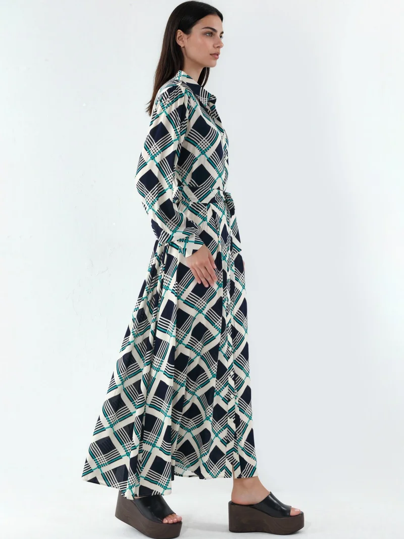 BIG DART BDART Plaid Midi Shirt Dress with Button Closure