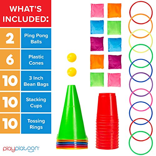 Play Platoon 38 Piece Carnival Games for Kids - Indoor Obstacle Backyard Course, Bean Bag Toss, Ring Toss, Cones, Cups, Games for Kids, Family Party Outdoor Inside - Image 2