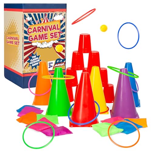 Play Platoon 38 Piece Carnival Games for Kids - Indoor Obstacle Backyard Course, Bean Bag Toss, Ring Toss, Cones, Cups, Games for Kids, Family Party Outdoor Inside - Image 1