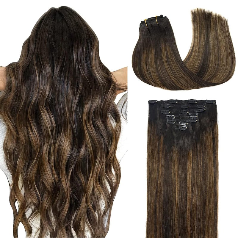 DOORES Balayage Dark Brown to Chestnut Brown Remy ClipIn Hair Extensions  120g 7pcs 18 Inch