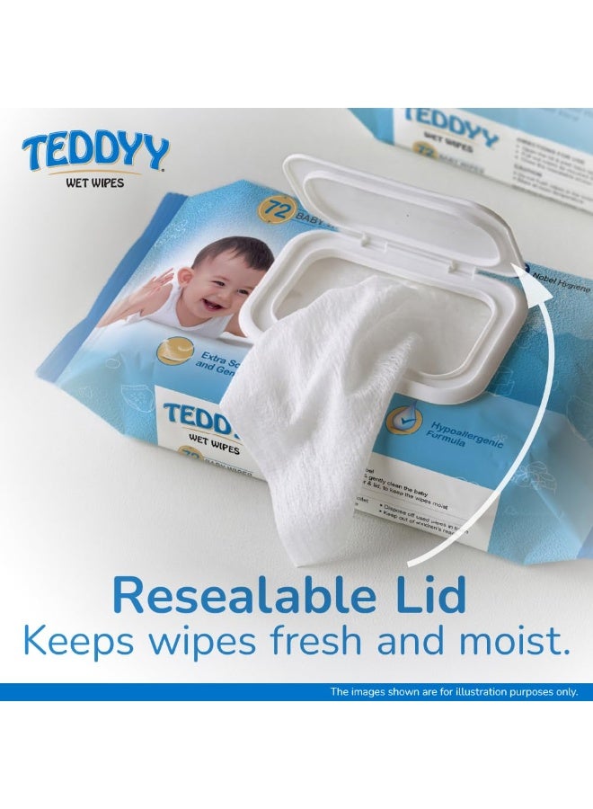 Teddyy Soft Cleansing Baby Wet Wipes with Lid | 360 Wipes | Special Germ Protection | Anti - Rash | Enriched With Aloe Vera and Vitamin E | 72 Wipes x 5 Packs - Image 3