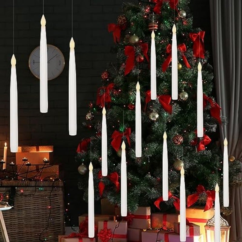 GenSwin 10.8 Flameless Floating Candles Wand Halloween Decorations 6H Timer Battery Operated Hanging Window Candles 12 Sticky Hook Glue Dots 4.9 Ft Fishing Line 12 Pack White - Image 3