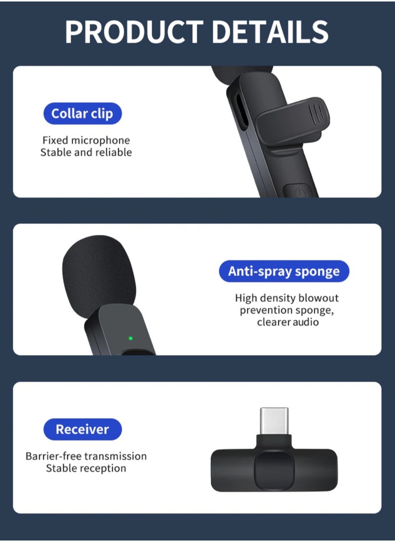 BSNL - K8 Wireless Collar Clip Microphone For iPhone/iPad & Type C Mobile Phones Supported Lapel Lavalier Mic - Image 1