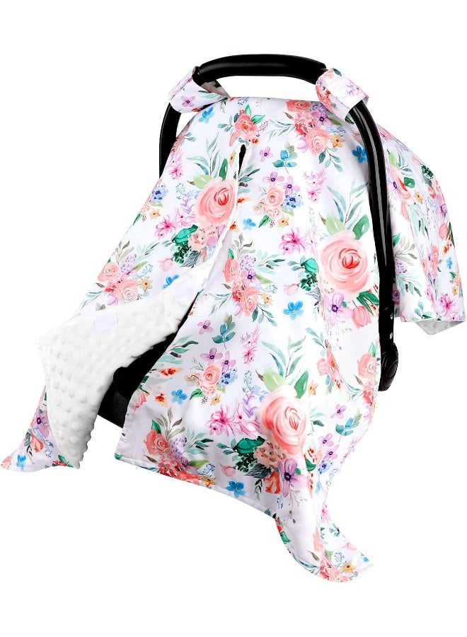 Jundetye Baby Car Seat Cover, Peekaboo Opening Spring Car Seat Canopy for Baby Girls Boys, Mom Nursing Breastfeeding Covers, Blanket for Infant, Pink Watercolor Flower - Image 1