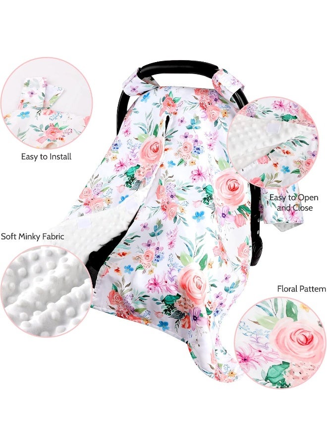 Jundetye Baby Car Seat Cover, Peekaboo Opening Spring Car Seat Canopy for Baby Girls Boys, Mom Nursing Breastfeeding Covers, Blanket for Infant, Pink Watercolor Flower - Image 2
