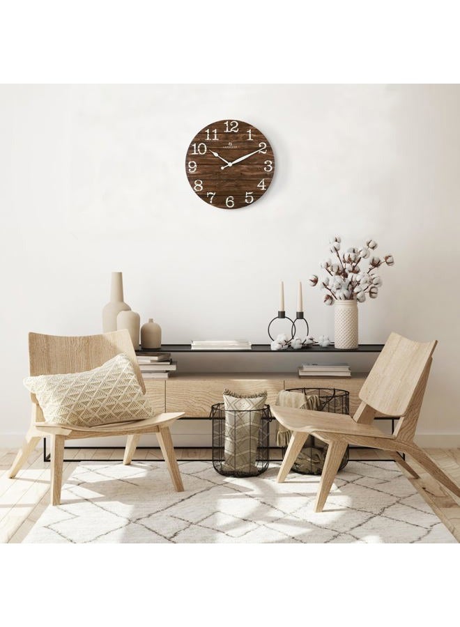 Lafocuse 12 Inch Wooden Brown Wall Clock Battery Operated Silent Non Ticking, Farmhouse Decorative Brown Clock for Living Room Decor Kitchen Bedroom Home Office-Version 2.0 - Image 3