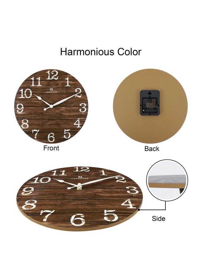 Lafocuse 12 Inch Wooden Brown Wall Clock Battery Operated Silent Non Ticking, Farmhouse Decorative Brown Clock for Living Room Decor Kitchen Bedroom Home Office-Version 2.0 - Image 5