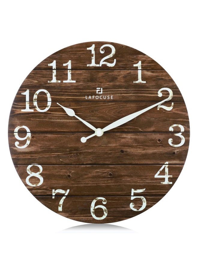 Lafocuse 12 Inch Wooden Brown Wall Clock Battery Operated Silent Non Ticking, Farmhouse Decorative Brown Clock for Living Room Decor Kitchen Bedroom Home Office-Version 2.0 - Image 1