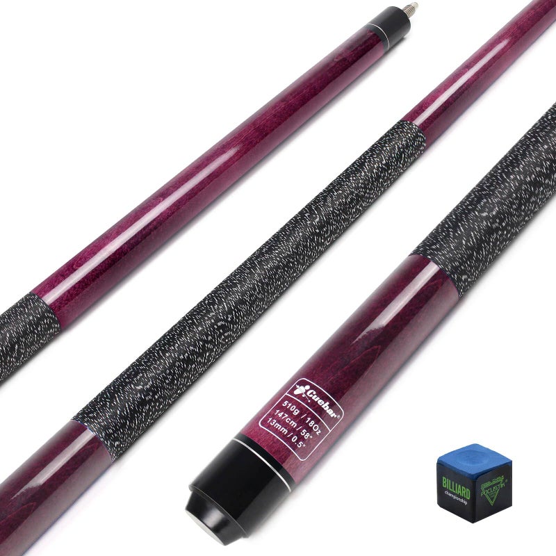 CUEBAR Purple Pool Cue 18oz 58 2Piece Maple Billiard Stick with 13mm Tip Linen Grip Lightweight Design for Enhanced Control English Shots - Image 2