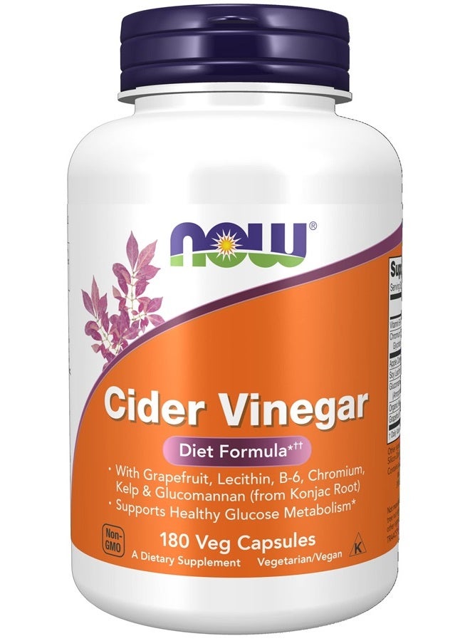 now مكملات، خل التفاح، مع الجريب فروت، الليسيثين، ب-6، الكروم، الطحالب البحرية و الجلوكومانان (من جذر الكونجاك)، 180 كبسولة نباتية - Image 1