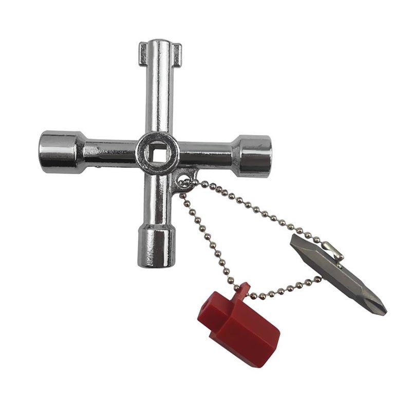 4 in 1 Universal Cross Triangle/Square/Round Key, 4 Ways Multifunction Alloy Key Wrench for Train Electrical Elevator Cabinet Valve (4 in 1 Key)