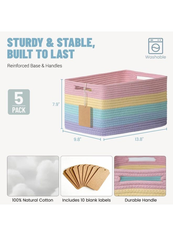 Yilobi 5 Pack Woven Storage Baskets for Shelves Organizing, Decorative Cotton Rope Organization Storage Bins for Toy, Book, Towel, Clothes, Closet, Nursery, Bathroom & Home Decor, Rainbow - Image 5