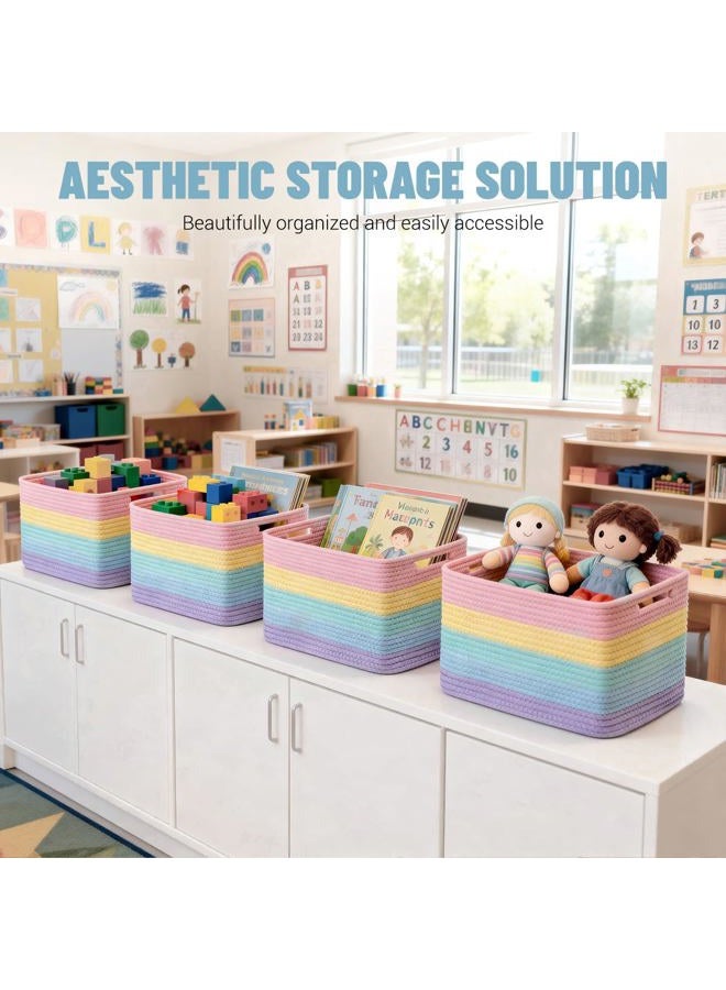Yilobi 5 Pack Woven Storage Baskets for Shelves Organizing, Decorative Cotton Rope Organization Storage Bins for Toy, Book, Towel, Clothes, Closet, Nursery, Bathroom & Home Decor, Rainbow - Image 4