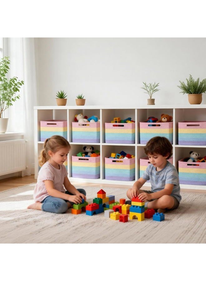 Yilobi 5 Pack Woven Storage Baskets for Shelves Organizing, Decorative Cotton Rope Organization Storage Bins for Toy, Book, Towel, Clothes, Closet, Nursery, Bathroom & Home Decor, Rainbow - Image 2