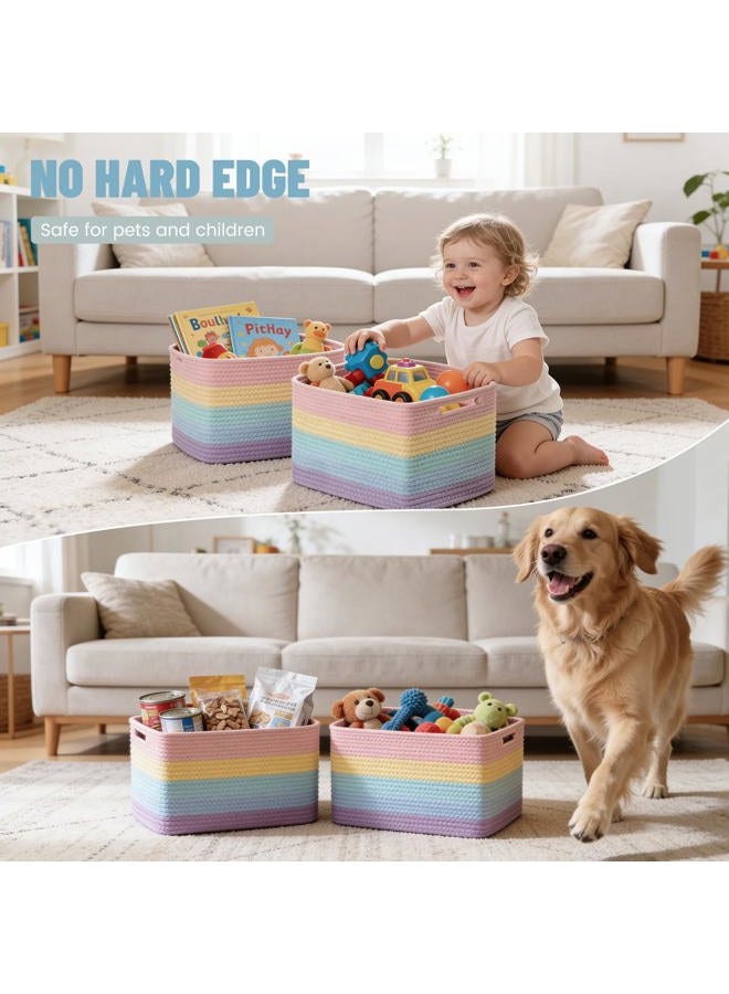 Yilobi 5 Pack Woven Storage Baskets for Shelves Organizing, Decorative Cotton Rope Organization Storage Bins for Toy, Book, Towel, Clothes, Closet, Nursery, Bathroom & Home Decor, Rainbow - Image 3