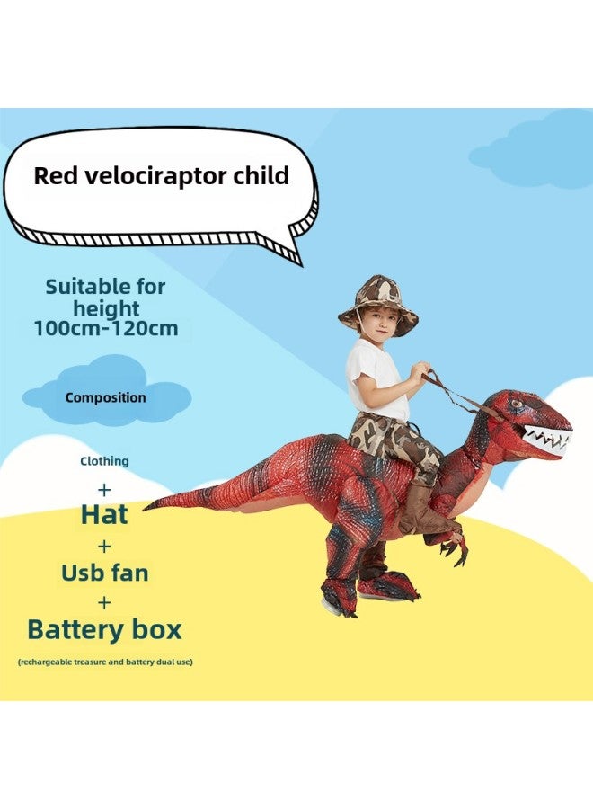 Funny Toy Mount Funny Costume Animal Prop Costume Dinosaur Inflatable Clothes Pants Children Adult-Color:Red Velociraptor—children - Image 1