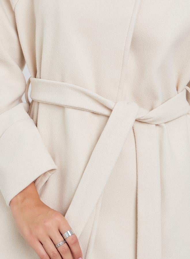 ستايلي معطف متوسط الطول سادة مع حزام قماش - Image 3