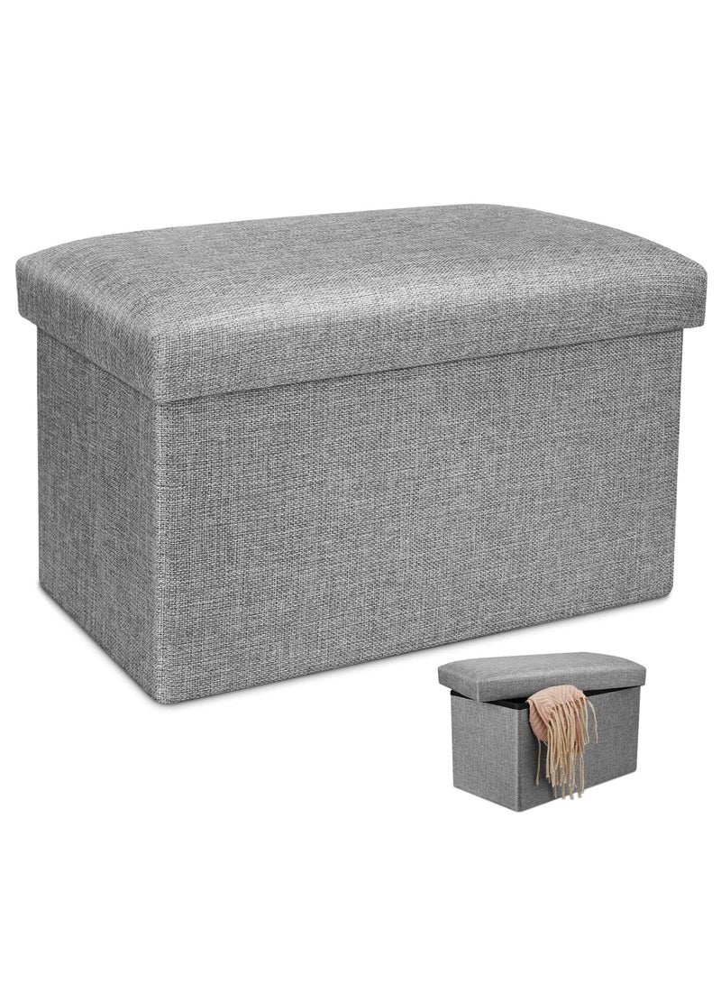 XiuWoo 30 inches Folding Storage Ottoman, 80L Ottoman Bench Footrest Stool, Linen Fabric Grey Storage Chest Padded Seat for Bedroom and Living Room, Support 250kg - Image 1
