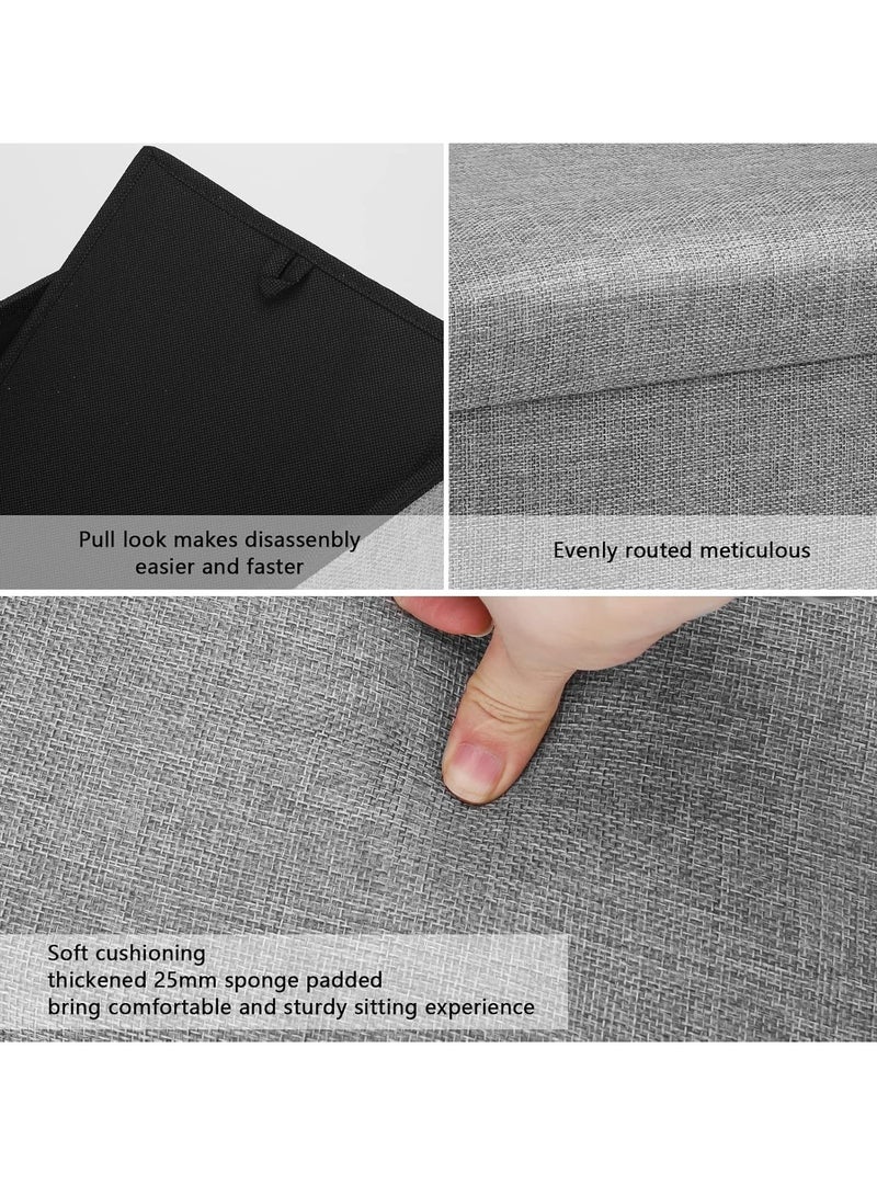 XiuWoo 30 inches Folding Storage Ottoman, 80L Ottoman Bench Footrest Stool, Linen Fabric Grey Storage Chest Padded Seat for Bedroom and Living Room, Support 250kg - Image 2