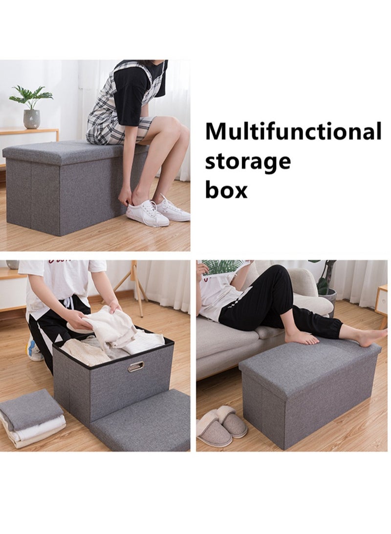 XiuWoo 30 inches Folding Storage Ottoman, 80L Ottoman Bench Footrest Stool, Linen Fabric Grey Storage Chest Padded Seat for Bedroom and Living Room, Support 250kg - Image 4