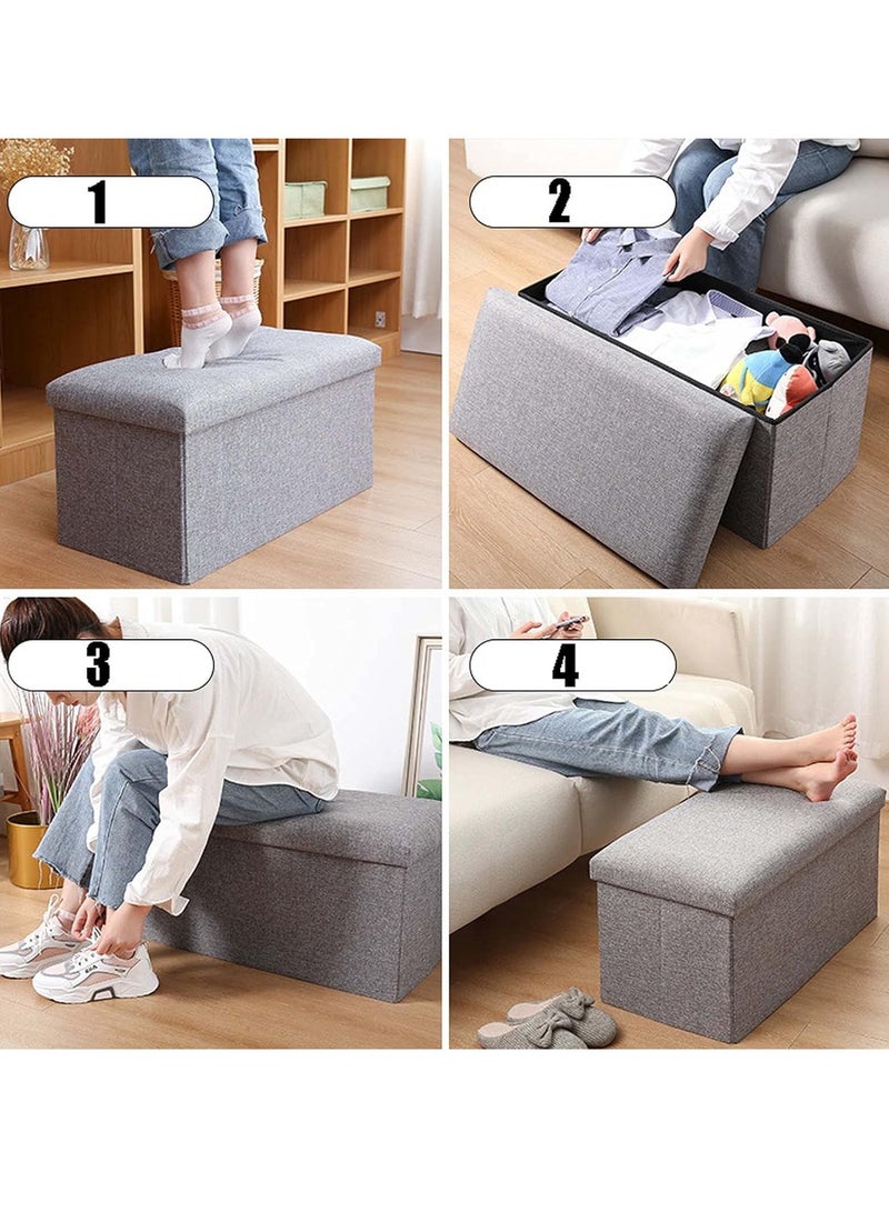 XiuWoo 30 inches Folding Storage Ottoman, 80L Ottoman Bench Footrest Stool, Linen Fabric Grey Storage Chest Padded Seat for Bedroom and Living Room, Support 250kg - Image 3