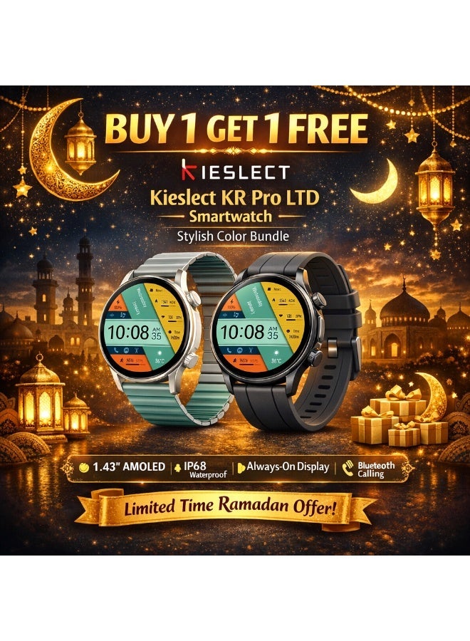كيسلكت مجموعة ساعة KR Pro LTD الذكية – قطعتان، شاشة AMOLED HD 1.43"، عرض دائم، مقاومة للماء IP68، تنبيهات معدل ضربات القلب، متوافقة مع أندرويد وiOS (رمادي وفضي) - Image 1